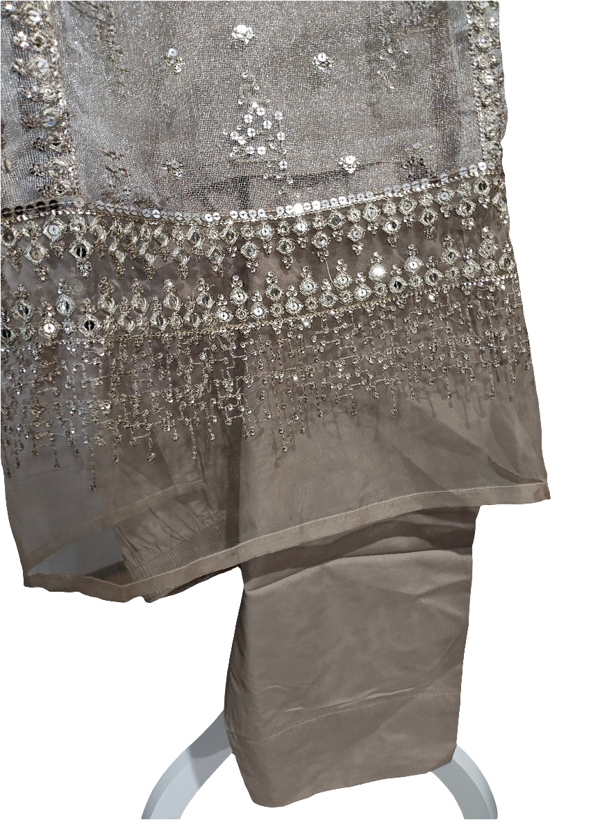 Stitched embroided 3 piece organza medium size