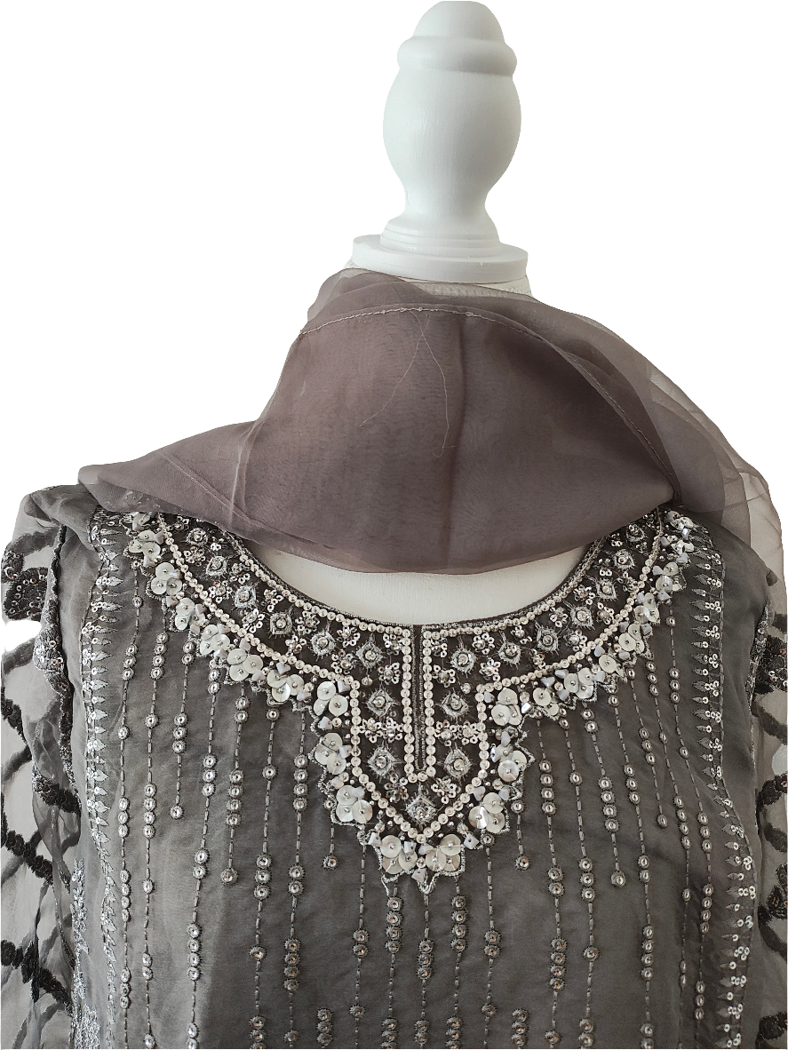 Organza stitched medium size 3 piece embroided suit