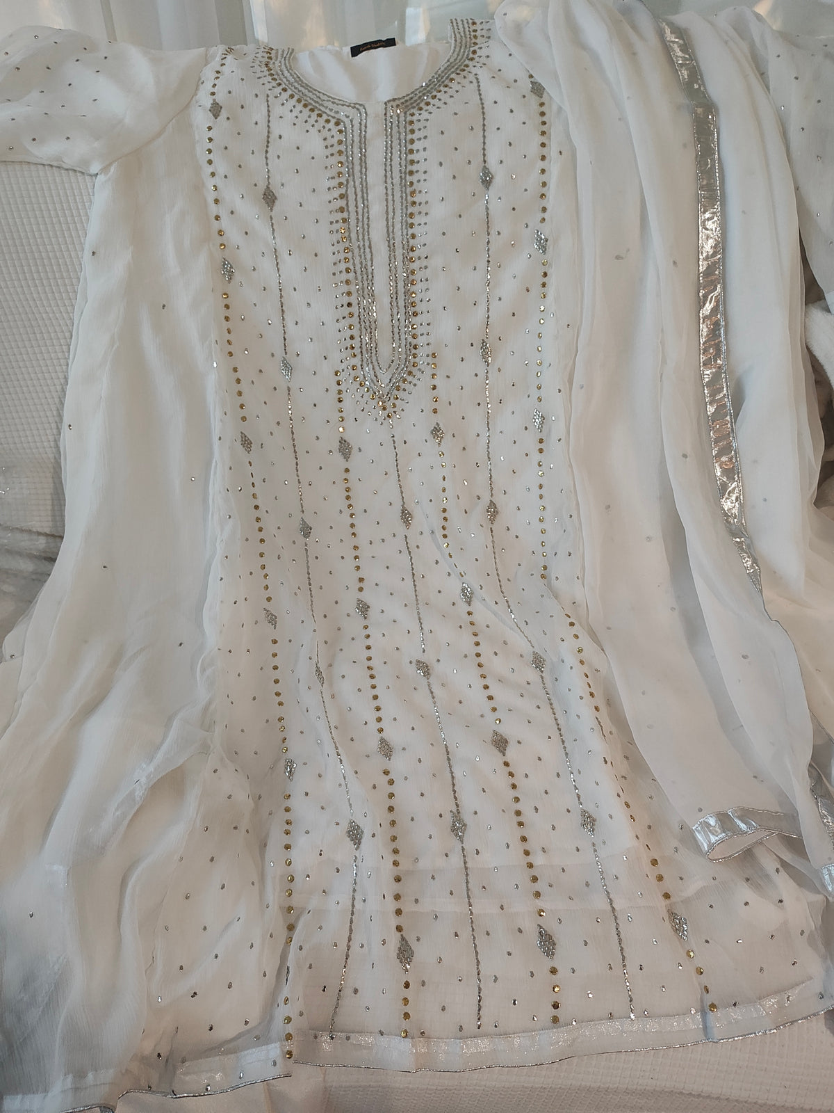 Large Mukesh work shafoon stitched