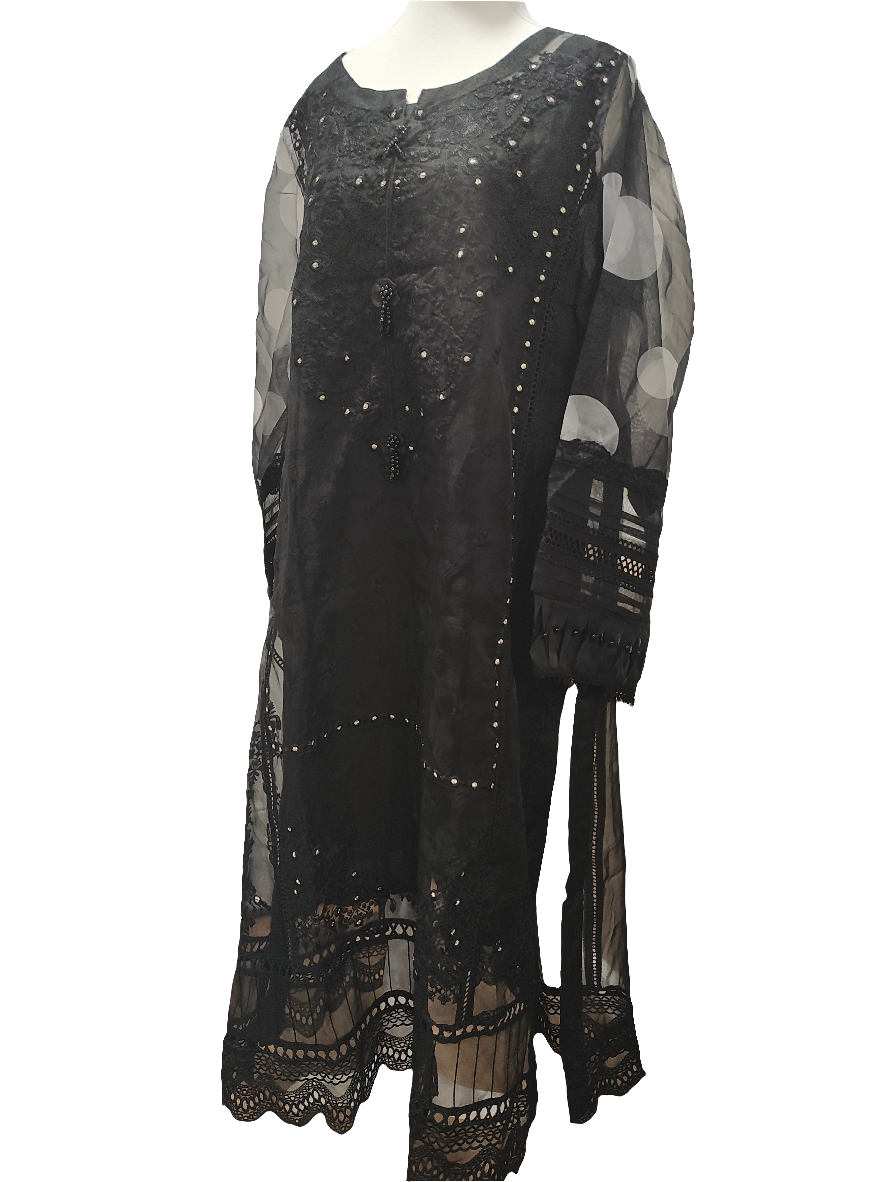 Stitched embroided 2 piece organza suit large size Farah Shakeel Wardrobe Stitched embroided 2 piece organza suit large size Farah Shakeel Wardrobe