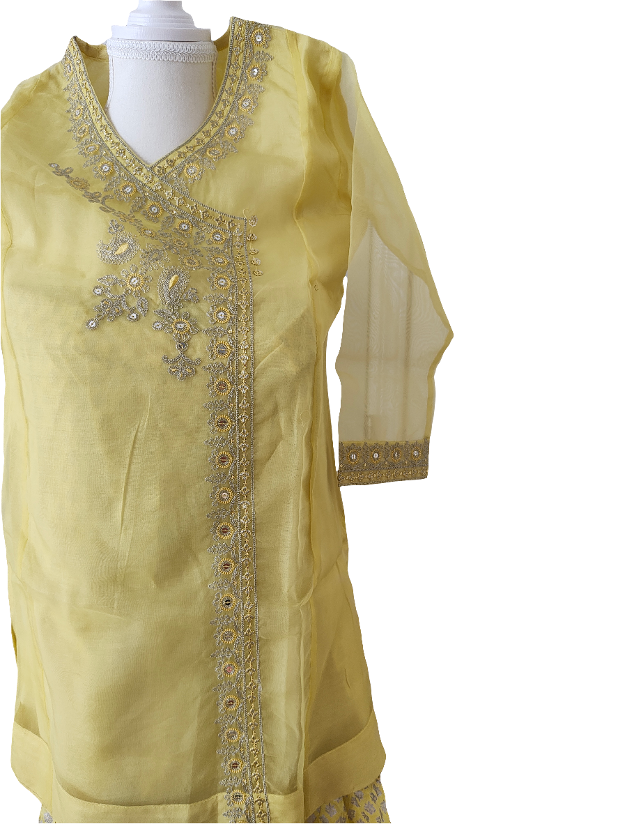 Stitched 2 piece embroided sharara girls set in organza shirt sizes 10-11 and12-13