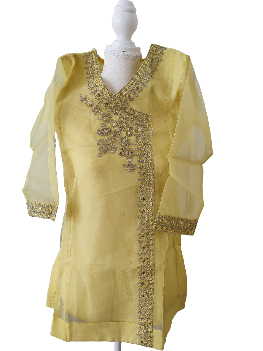 Stitched 2 piece embroided sharara girls set in organza shirt sizes 10-11 and12-13