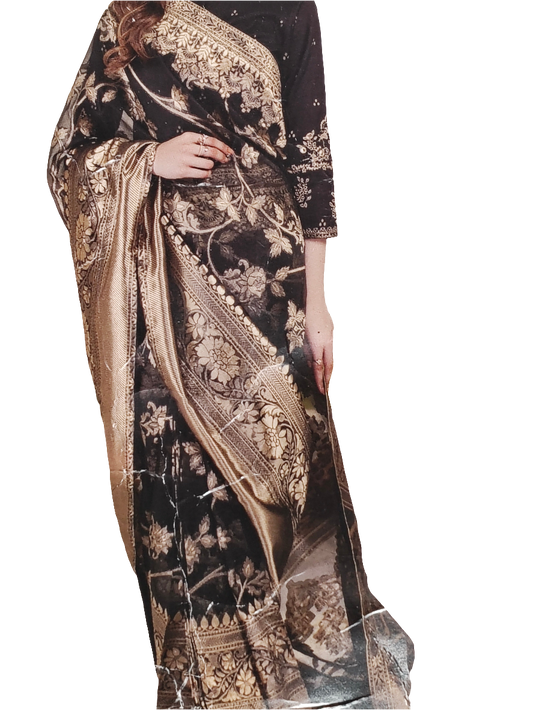 Unstitch organza jacquard saree with blouse