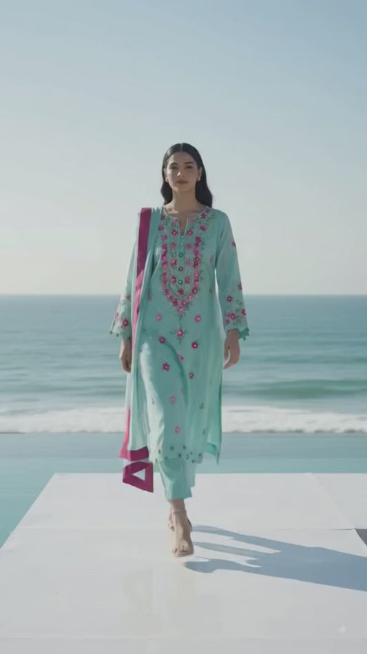 Large lawn embroided stitched