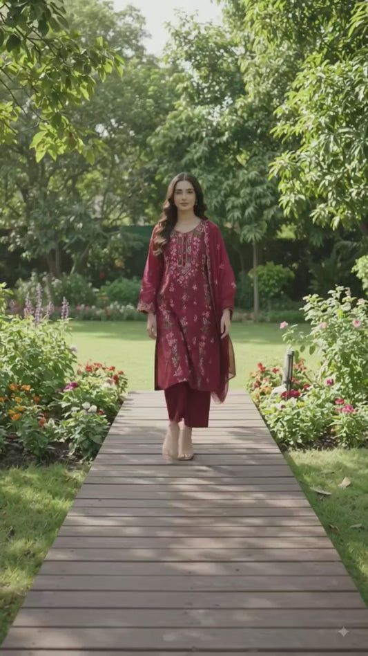 Large lawn embroided stitched