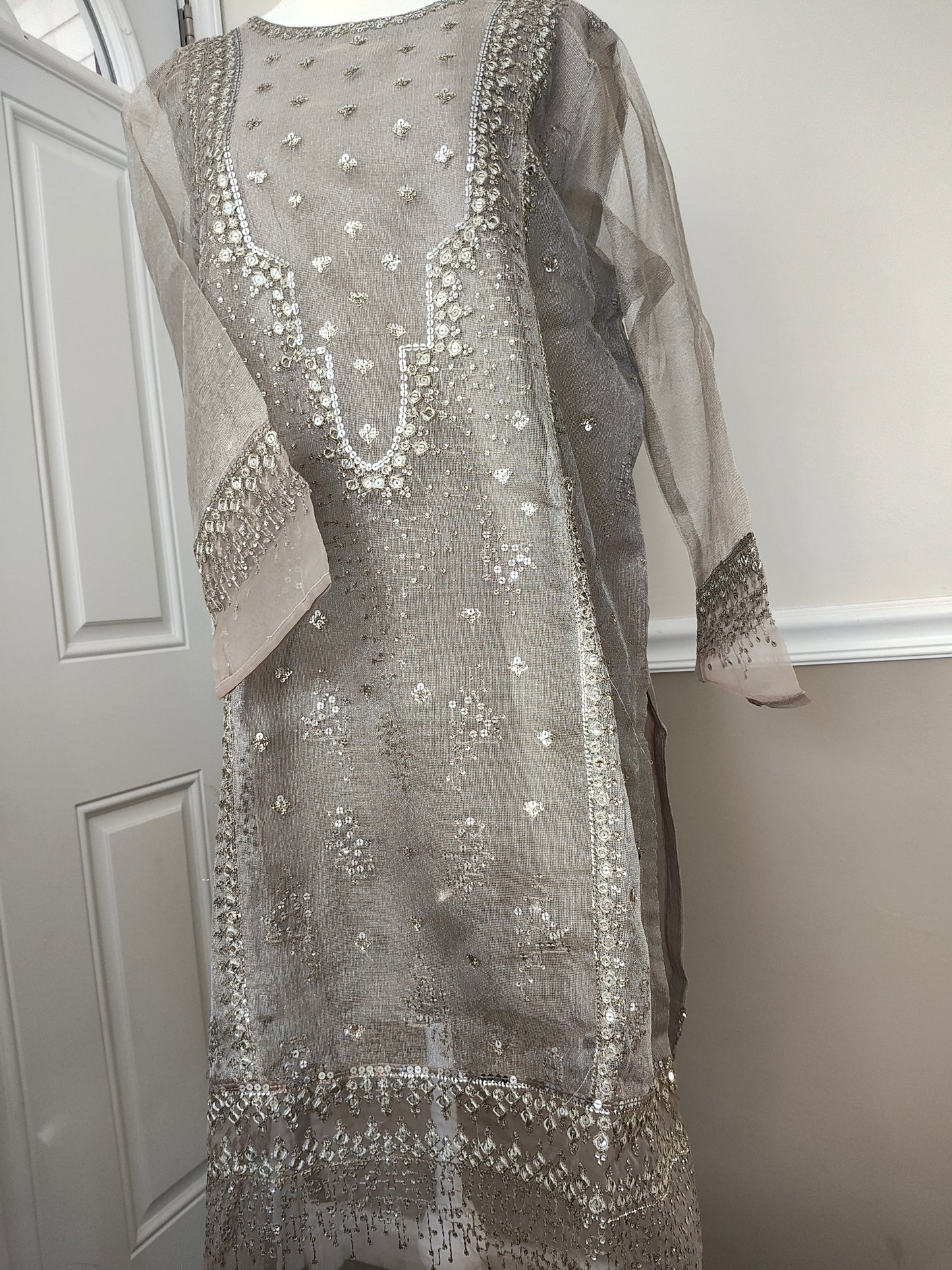 Net 2 piece large embroidered suit