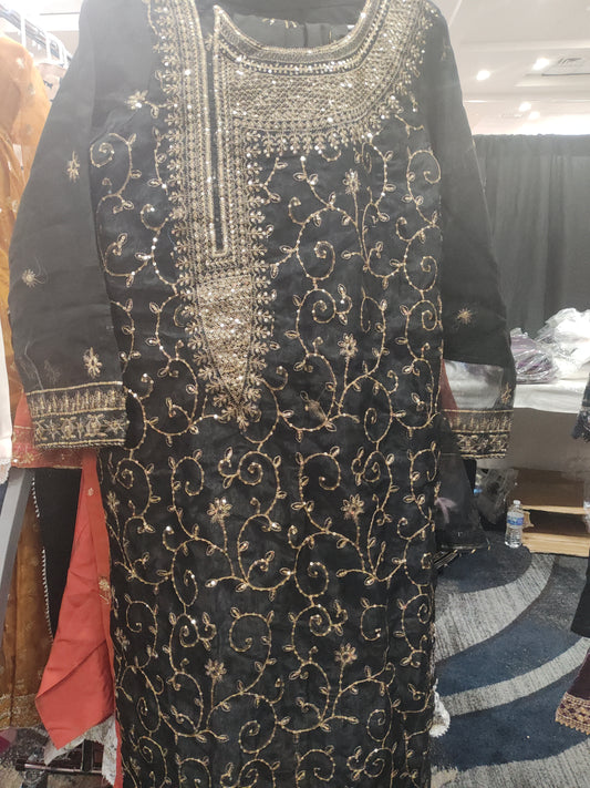 Black organza embroided